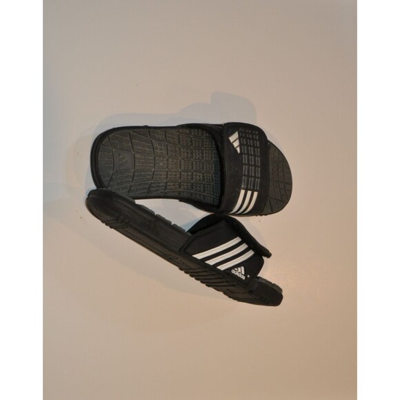 adidas Other - Adidas Adissage Black White Stripe Adjustable Strap Sandals Slides Men 7